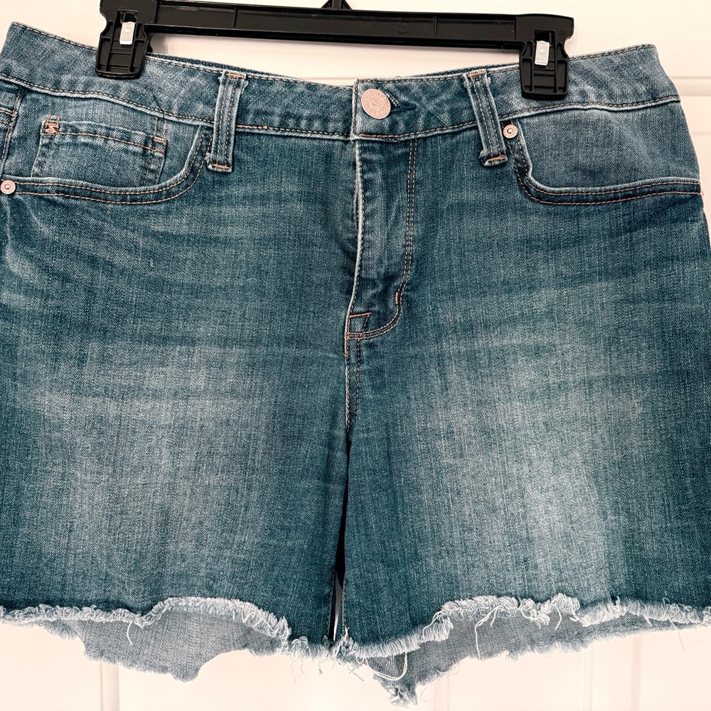 Seven7 Denim Blue Frayed Jean Shorts